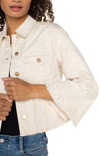 Wide Sleeve Jacket W/ Embroidered Florals