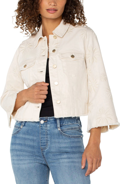 Wide Sleeve Jacket W/ Embroidered Florals