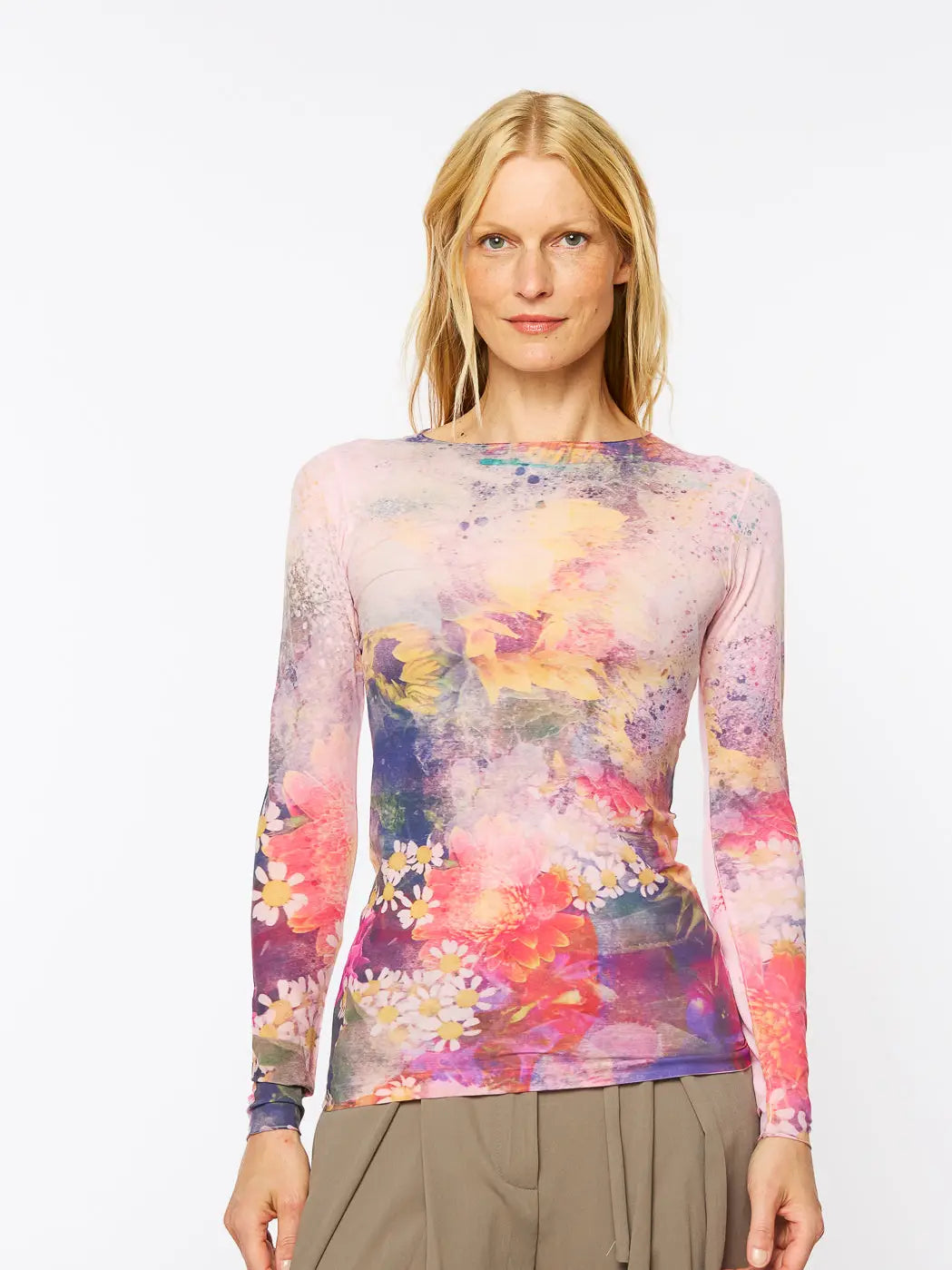 Candy Pink Raw Edge Mesh Tee