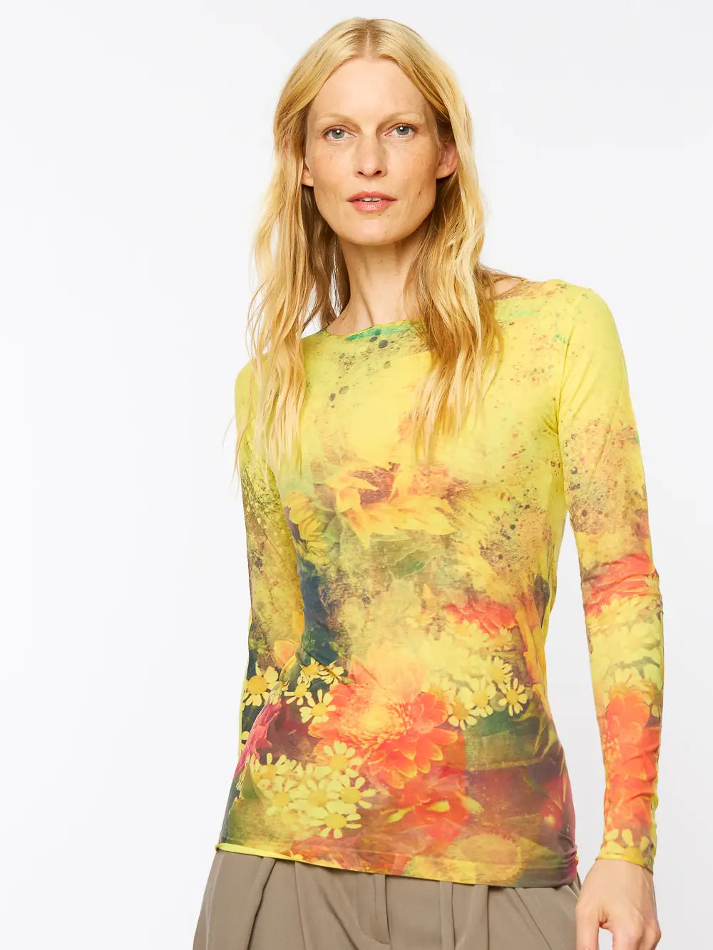 Vibrant Yellow Raw Edge Mesh T