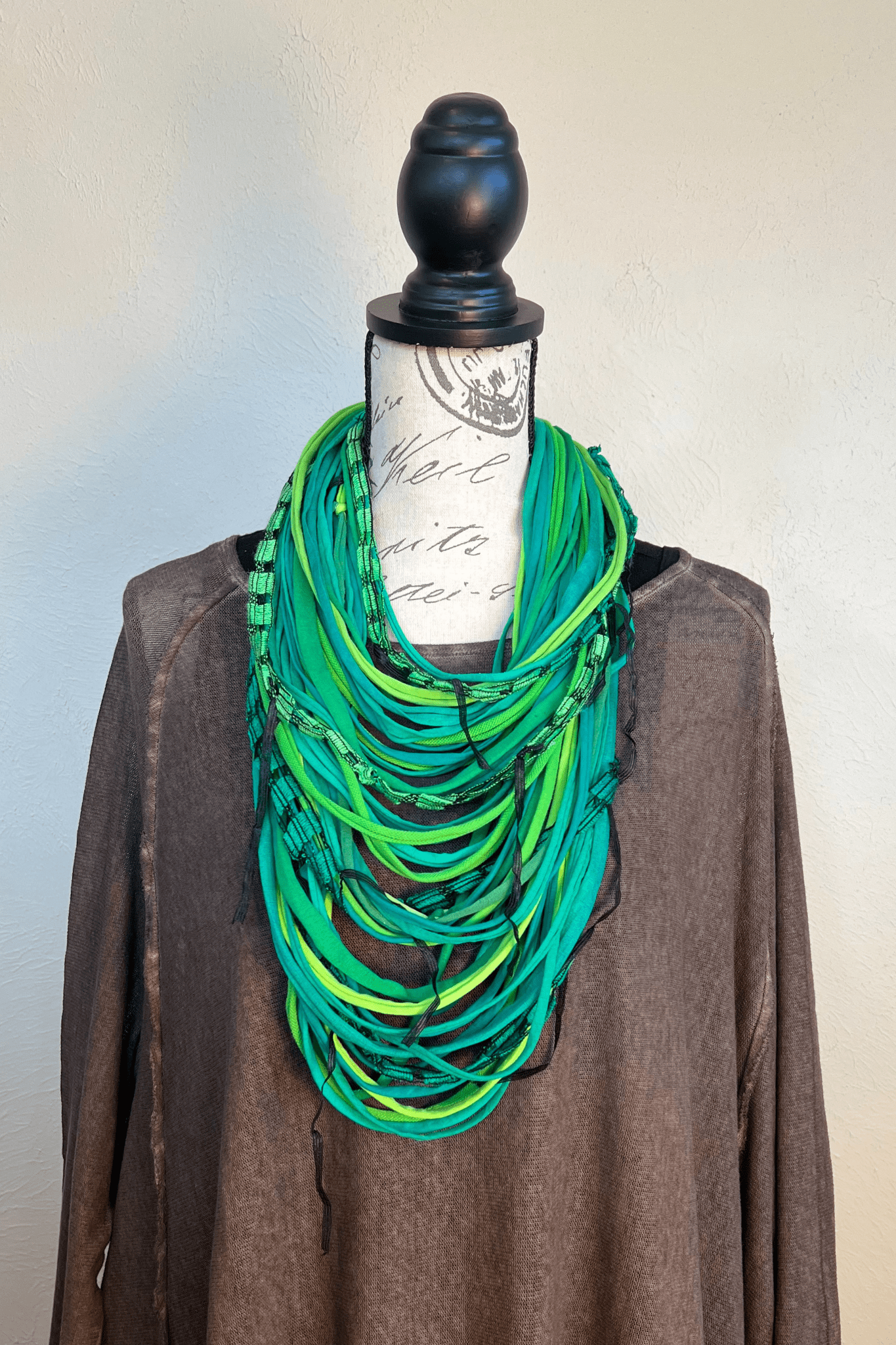 Forest Lime Textile Scarf Necklace
