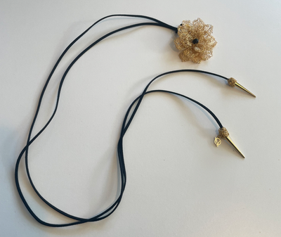 Gold Crochet Rose Lariat Necklace