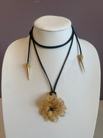 Gold Crochet Rose Lariat Necklace