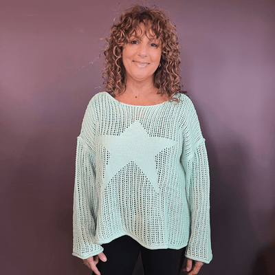 Round Neck Long Sleeve Star Weave Sweater