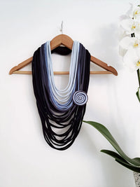 Blue Rosette Textile Scarf Necklace