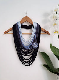 Blue Rosette Textile Scarf Necklace