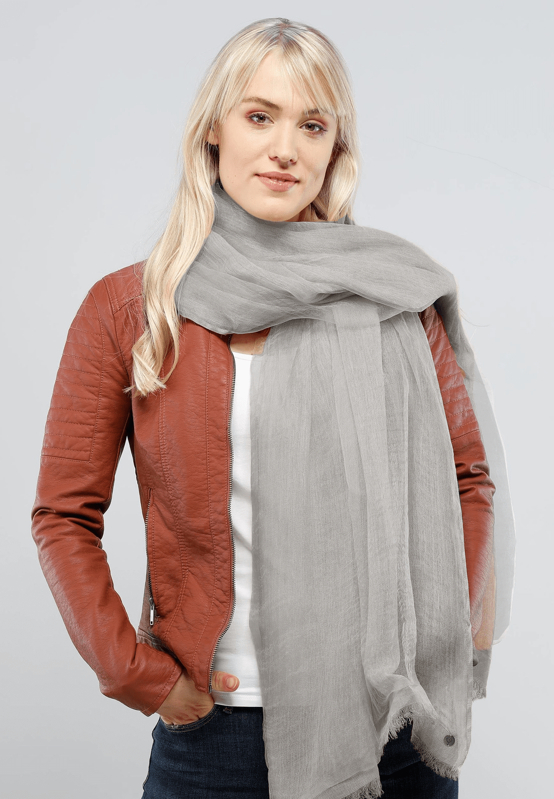 Grey Chiffon Silk Scarf