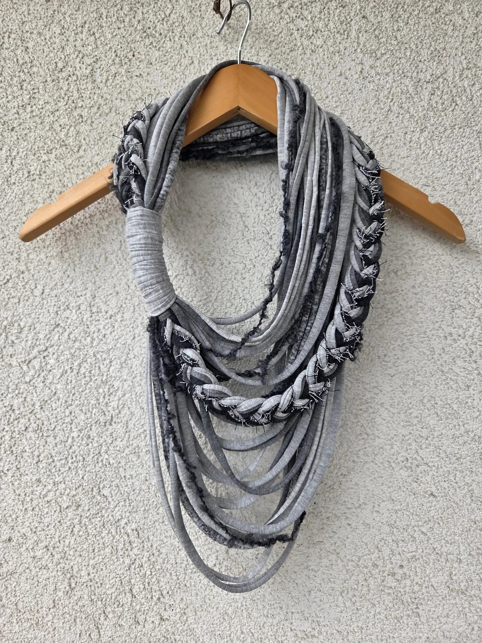Grey Textile Scarf Necklce