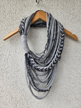 Grey Textile Scarf Necklace
