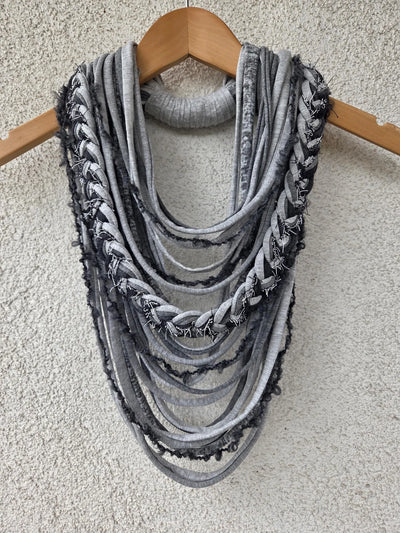 Grey Textile Scarf Necklace