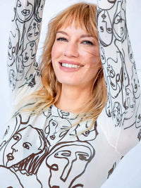 Line Faces Raw Edge Sheer Top