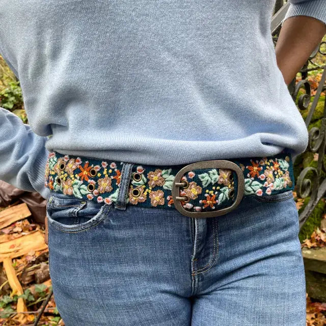 Morning Dew Embroidered Wool Belt