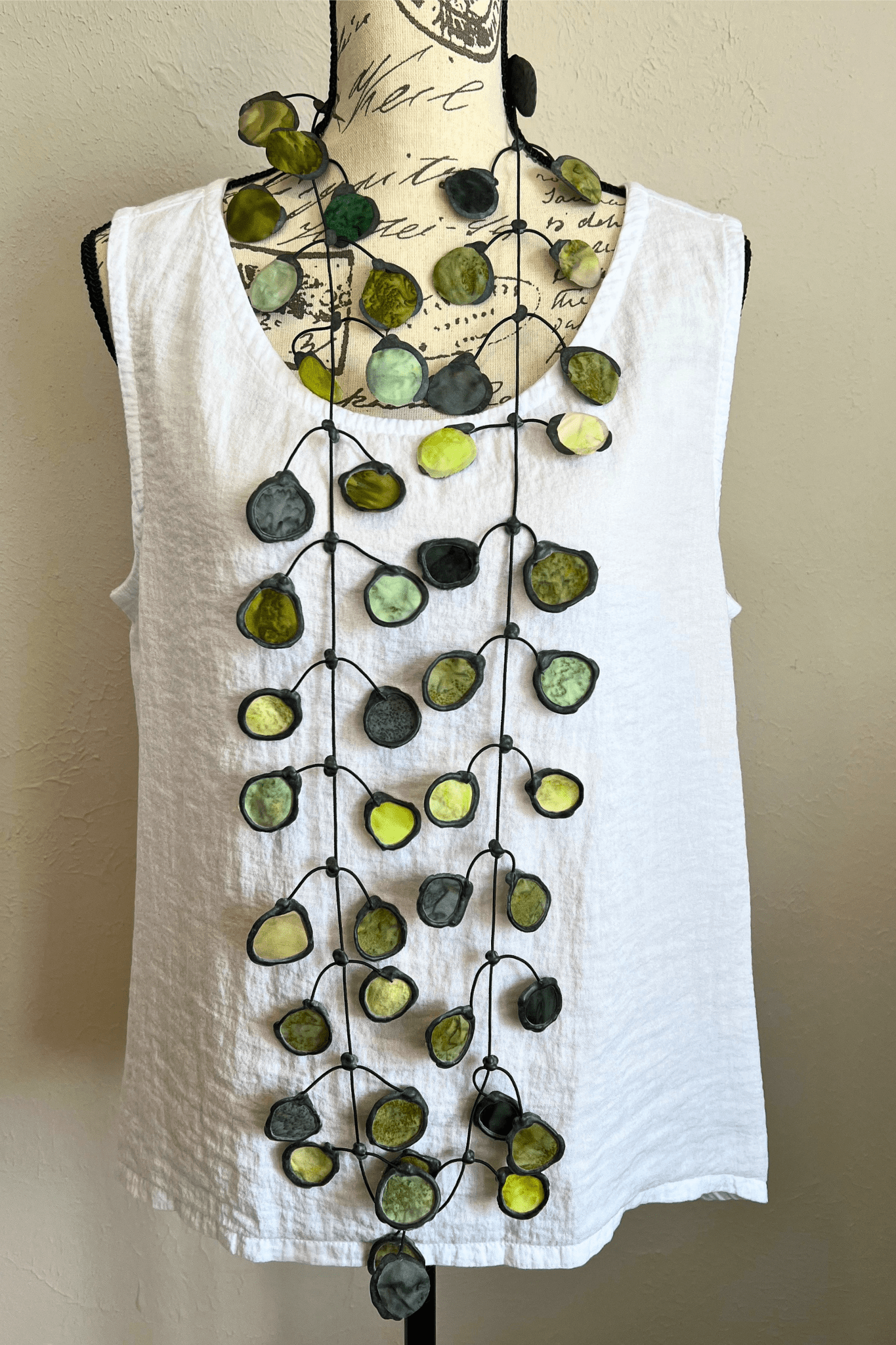 Olive Ink Rubber & Fabric Necklace