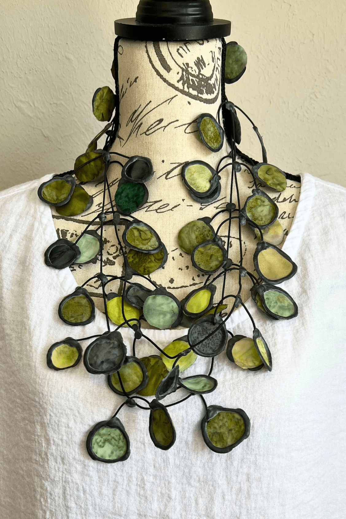Olive Ink Rubber & Fabric Necklace