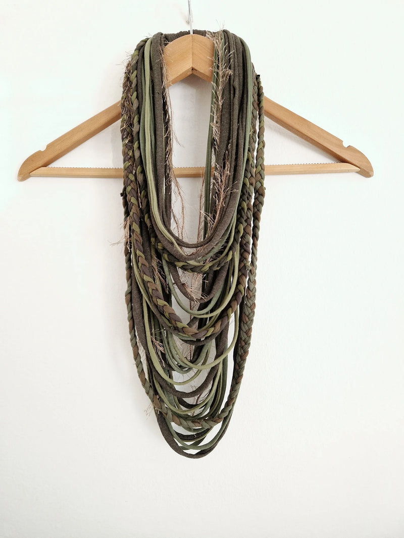 Olive & Green Textile Scarf Necklace