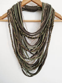 Olive & Green Textile Scarf Necklace