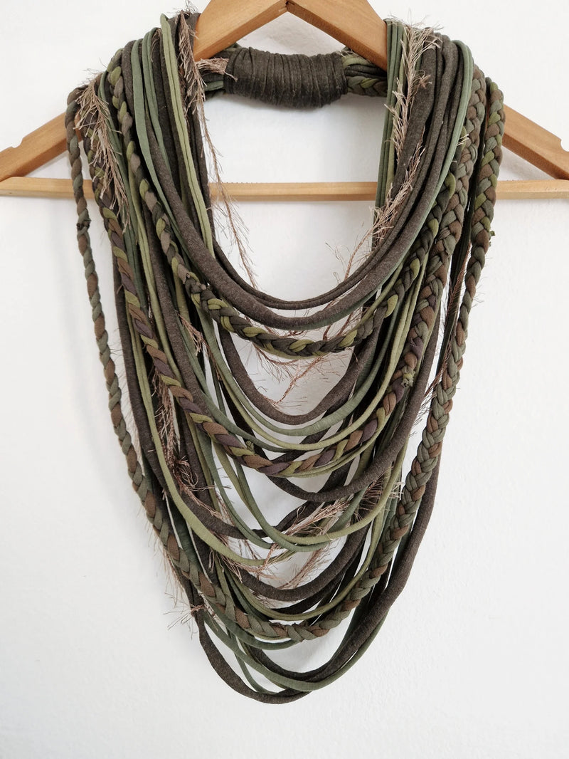 Olive & Green Textile Scarf Necklace