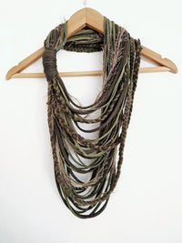 Olive & Green Textile Scarf Necklace