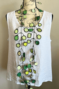 Chartreuse Batik Rubber & Fabric Necklace