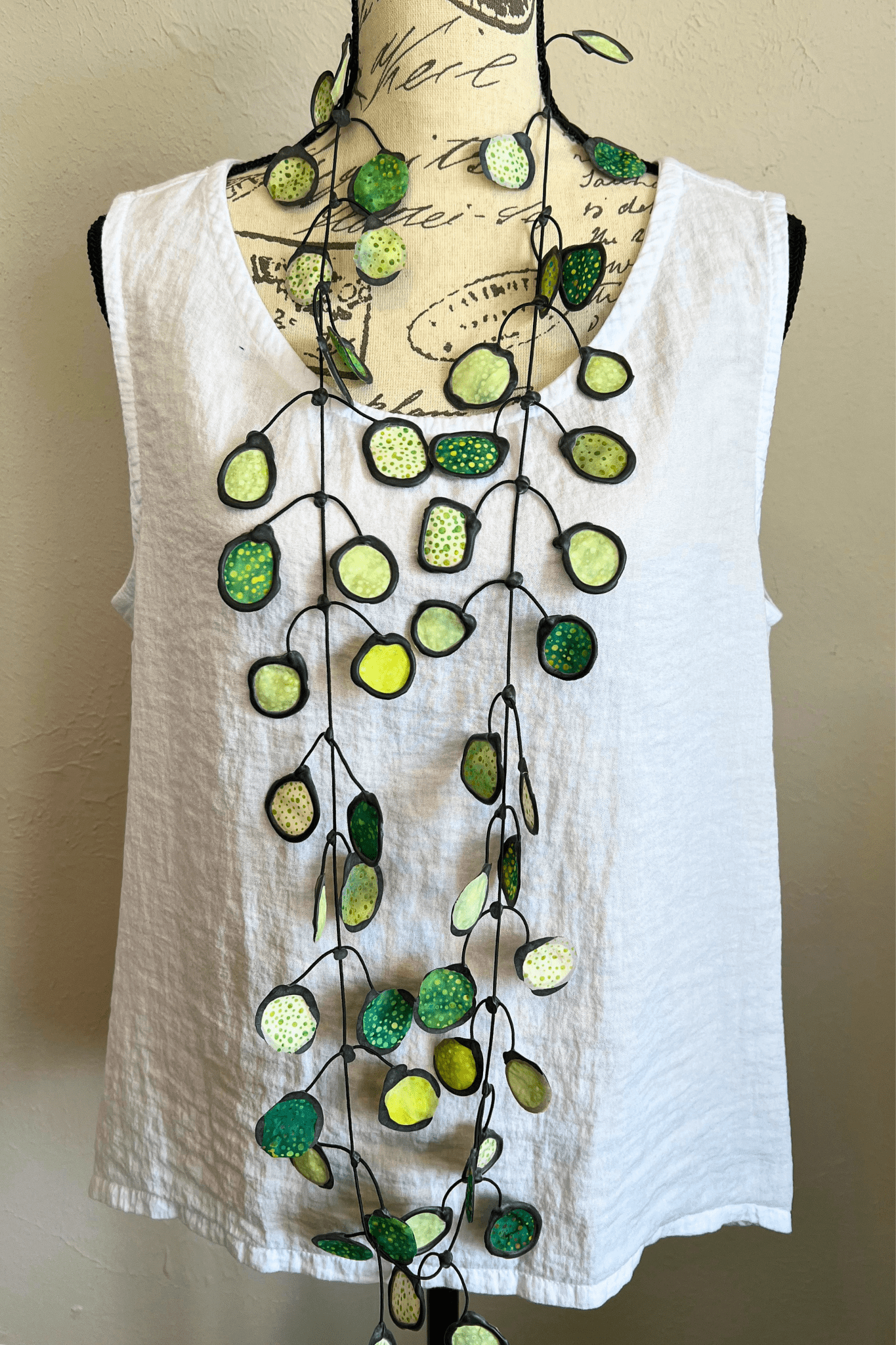 Chartreuse Batik Rubber & Fabric Necklace