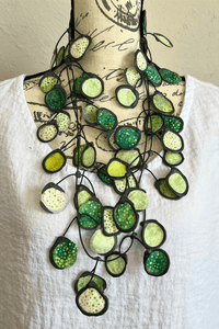 Chartreuse Batik Rubber & Fabric Necklace