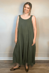 Elastic Strap Linen Dress