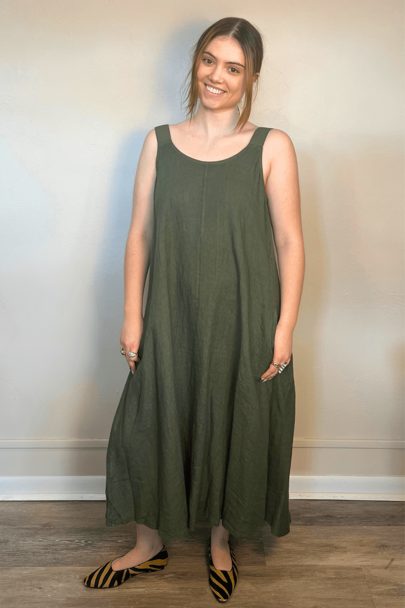 Elastic Strap Linen Dress
