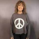 Round Neck Long Sleeve Peace Sign Solid Sweater