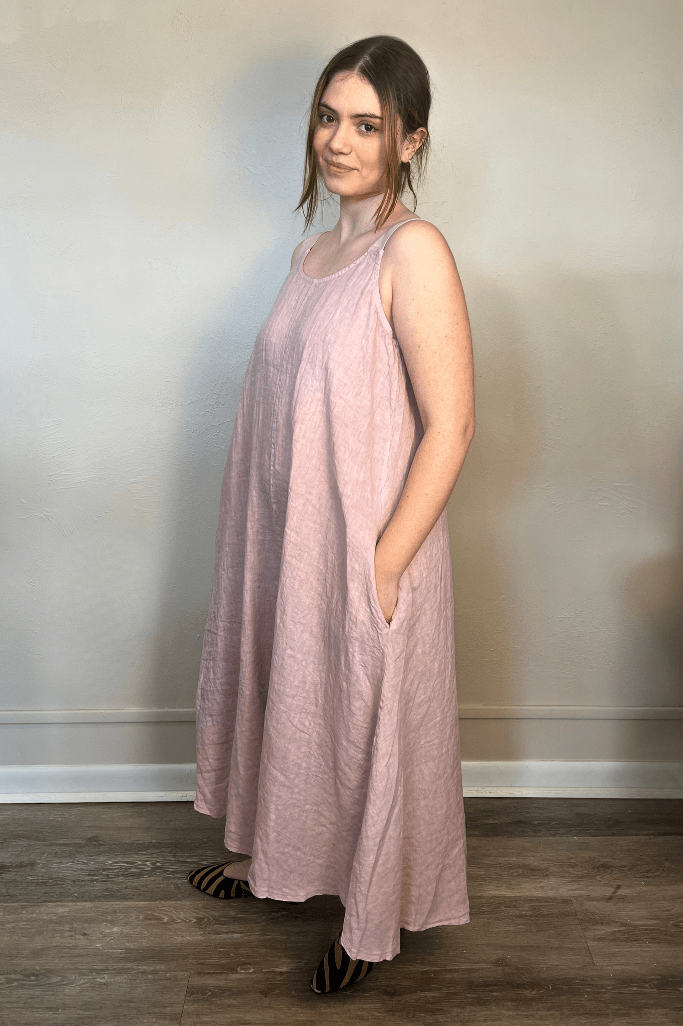 Elastic Strap Linen Dress