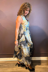 Grey/Gold Pleat Halter Dress