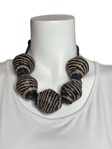 African Straw and Leather Bead Necklace