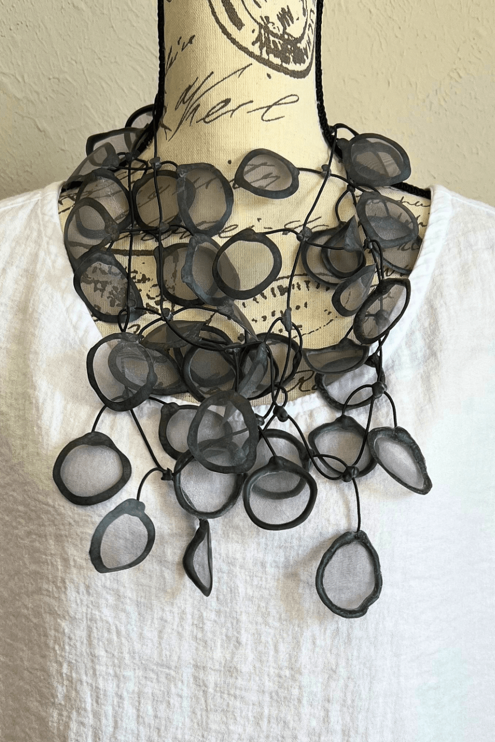 Transparent Grey Rubber & Fabric Necklace