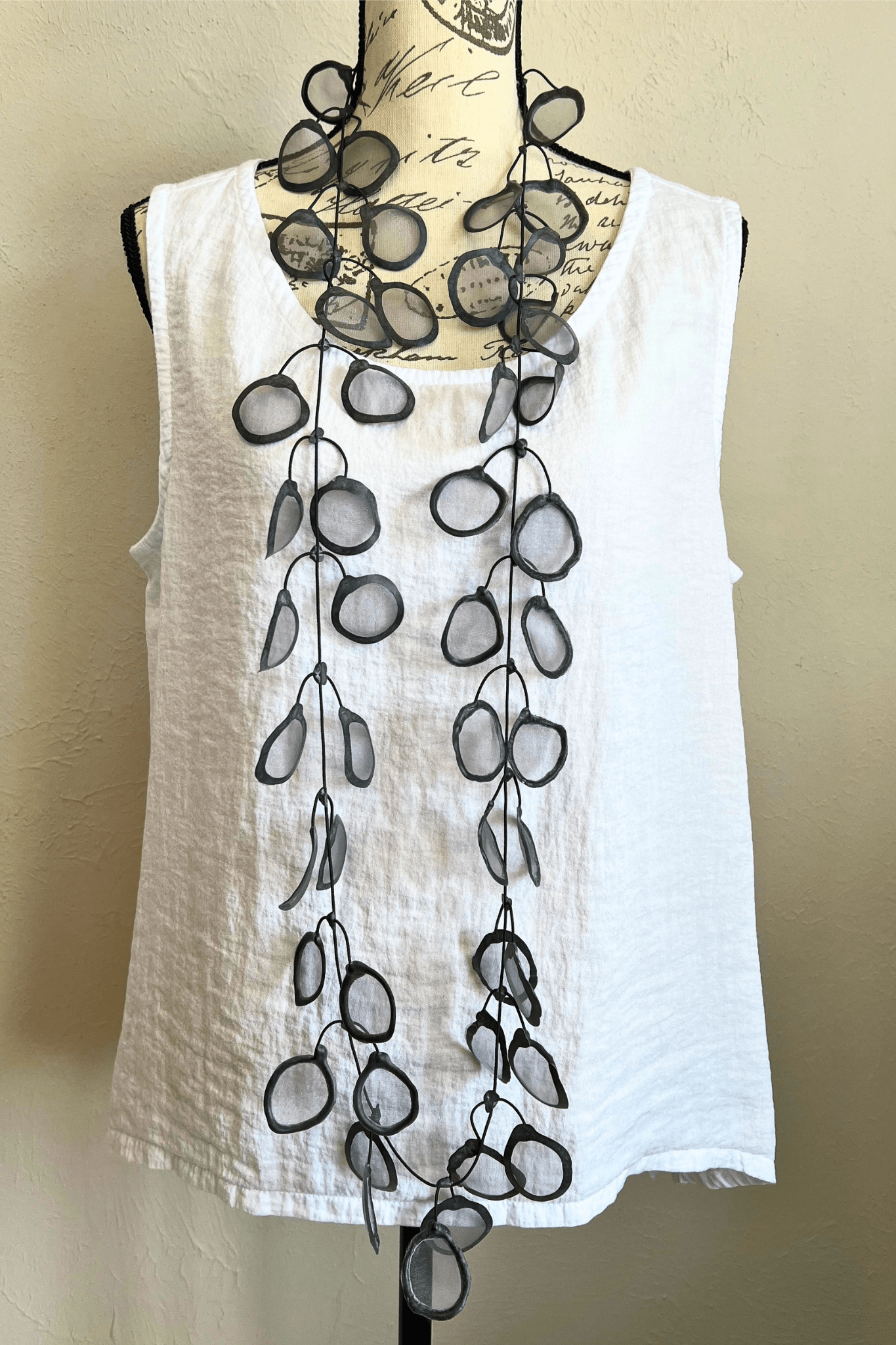 Transparent Grey Rubber & Fabric Necklace