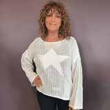 Round Neck Long Sleeve Star Weave Sweater