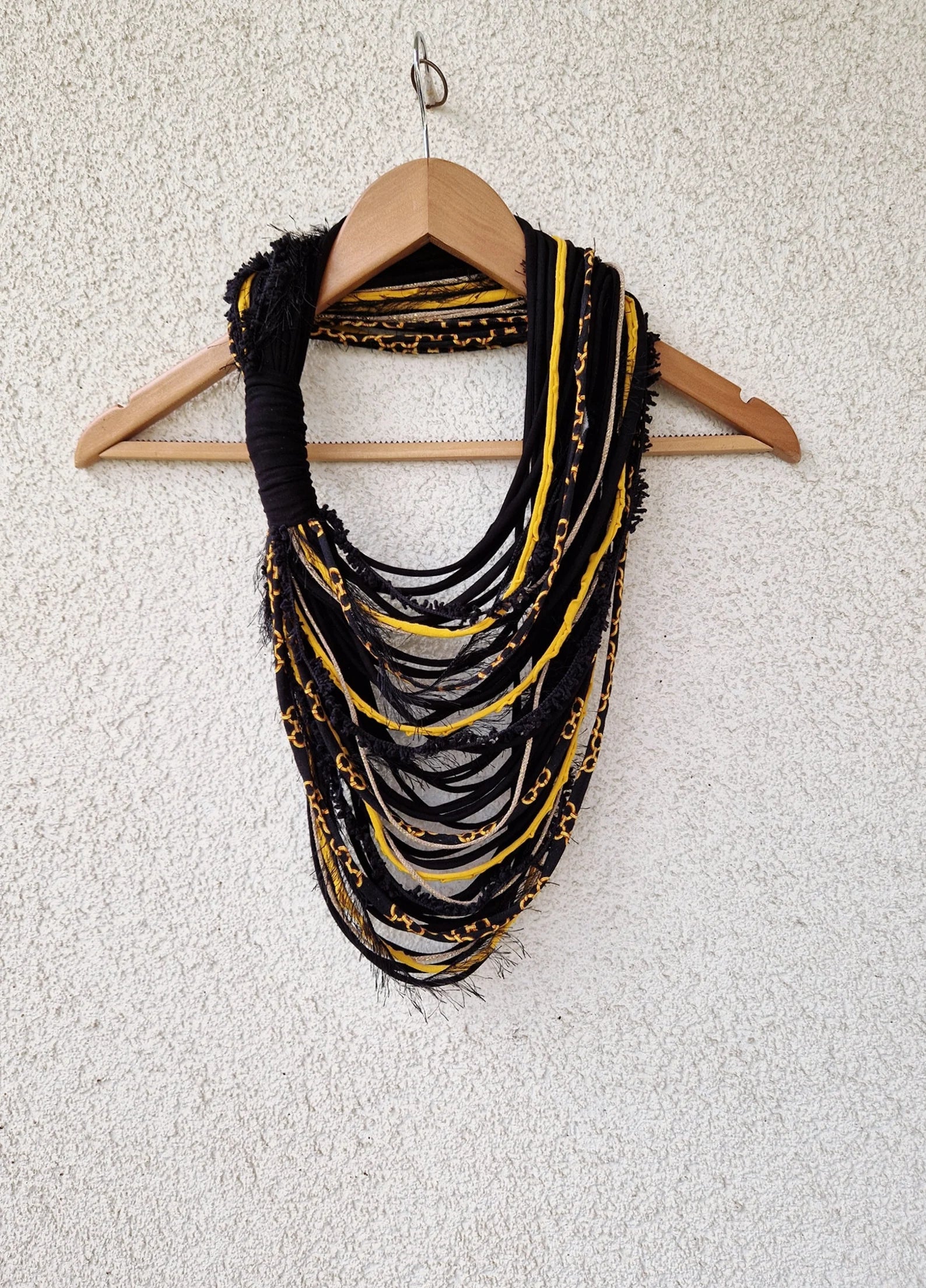 Yellow & Black Textile Scarf Necklace
