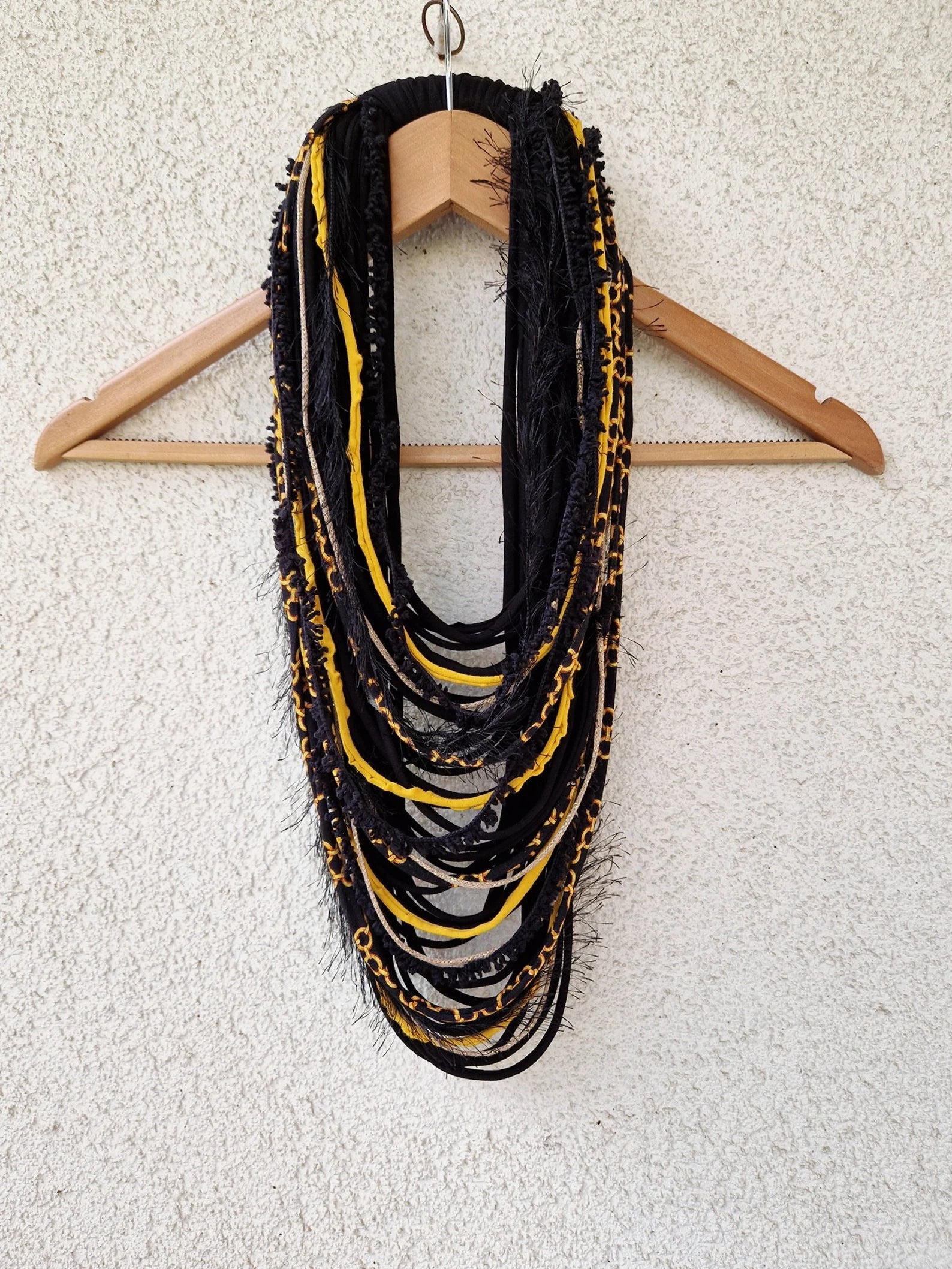 Yellow & Black Textile Scarf Necklace