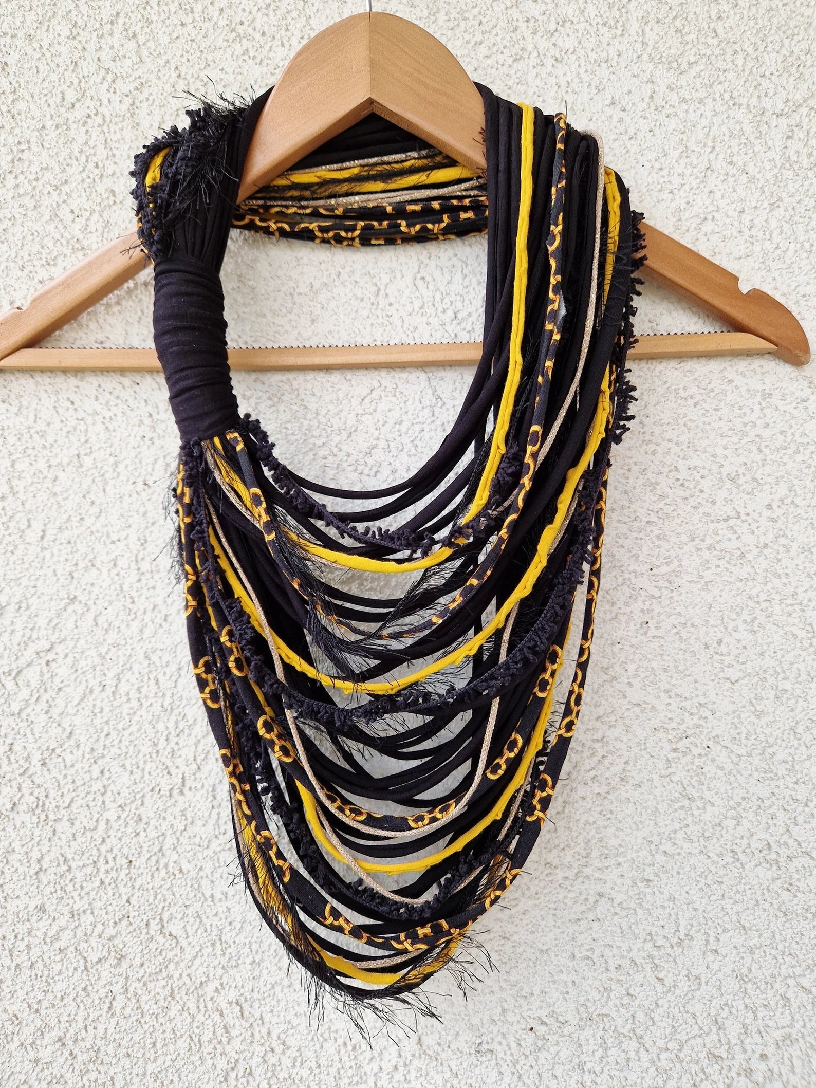Yellow & Black Textile Scarf Necklace