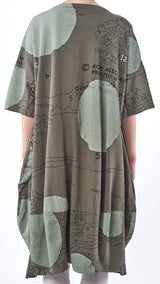 Olive Print Combo Short Sleeve Dress