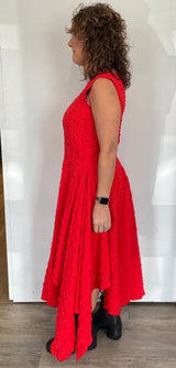 Sleeveless Red Pucker Dress