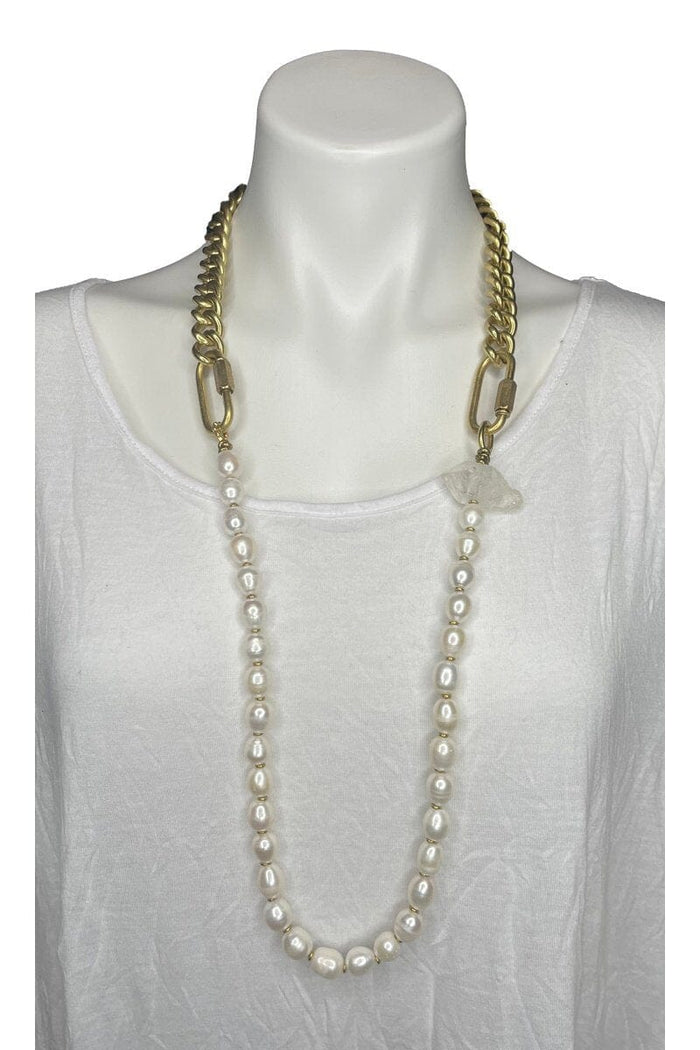 Brass Chain and Pearl Necklace