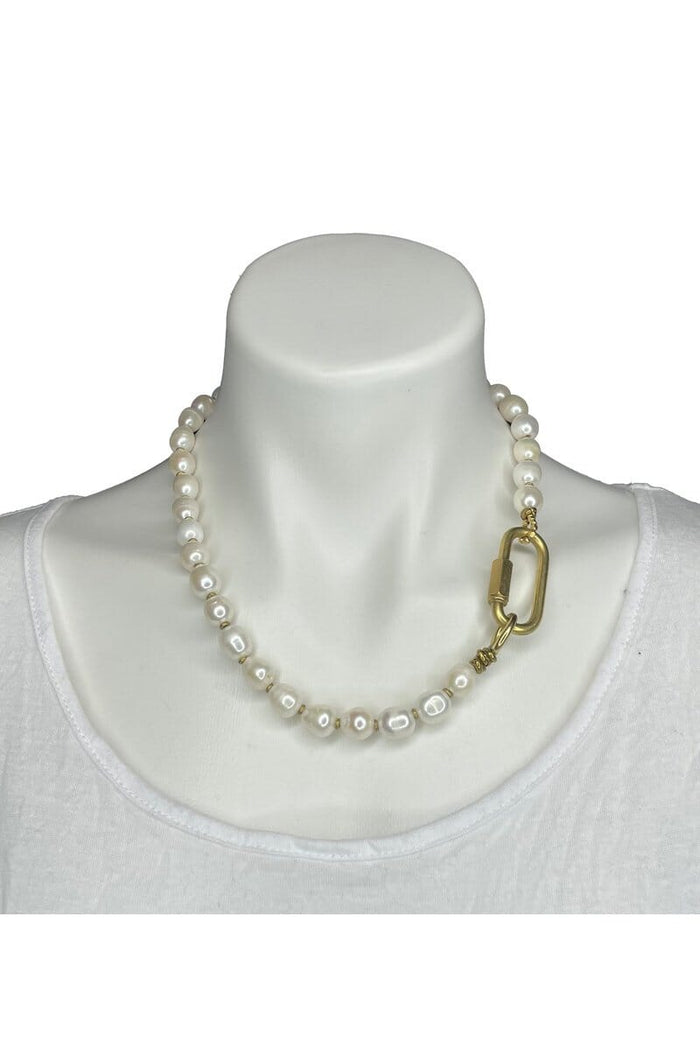 Short Pearl And Brass Necklace